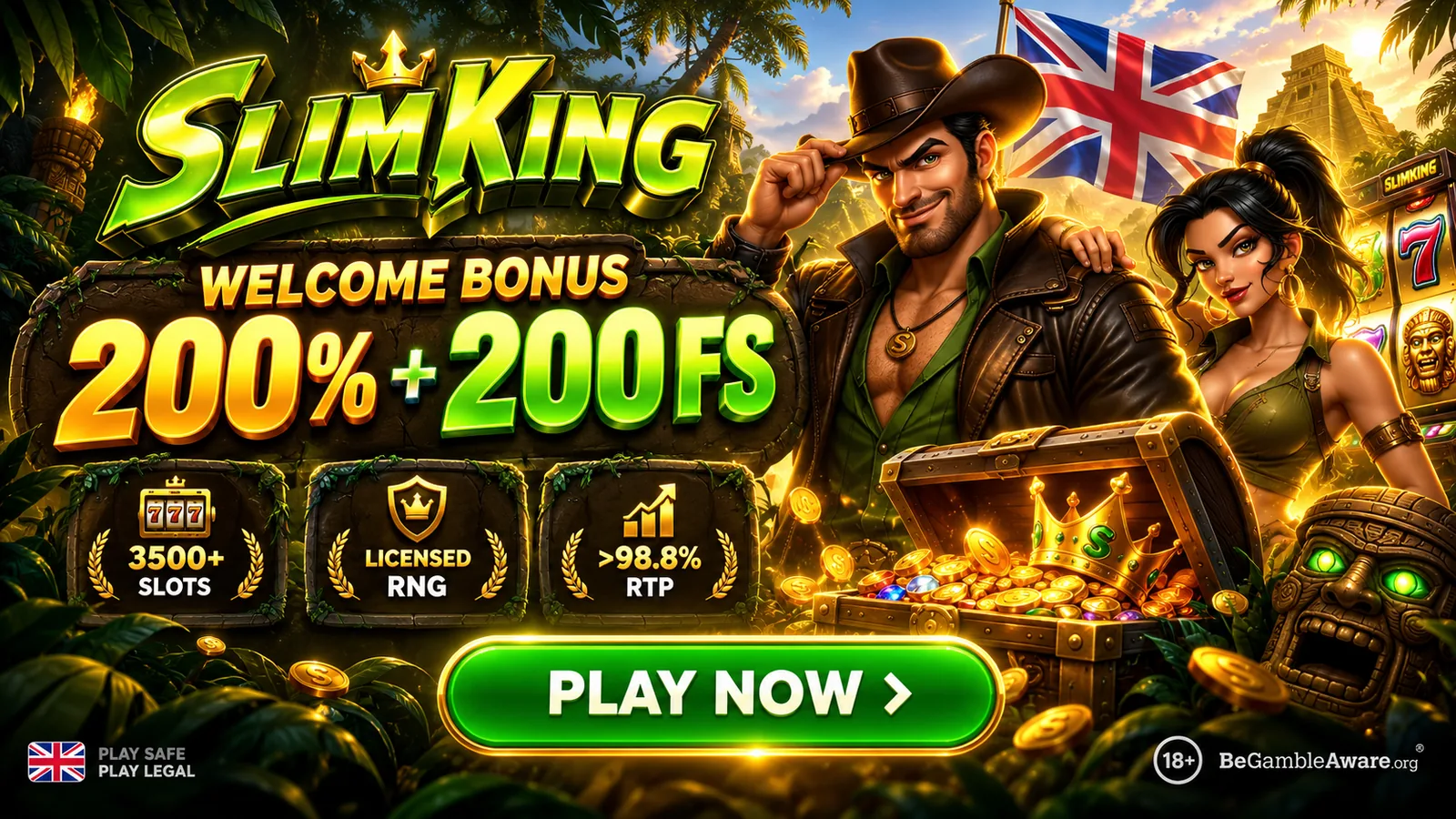 SlimKing welcome bonus: 200% up to £500 plus 200 free spins